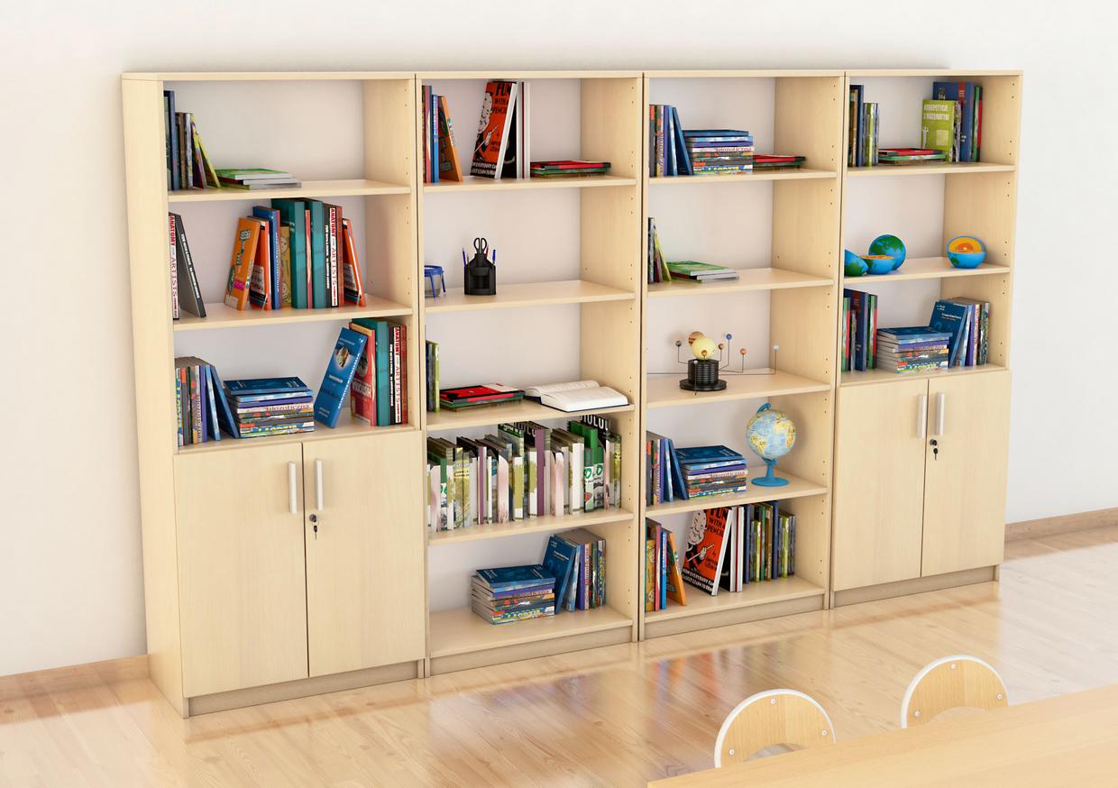 Schrankwand EXPO 7 mit Büchern in Klassenraum.