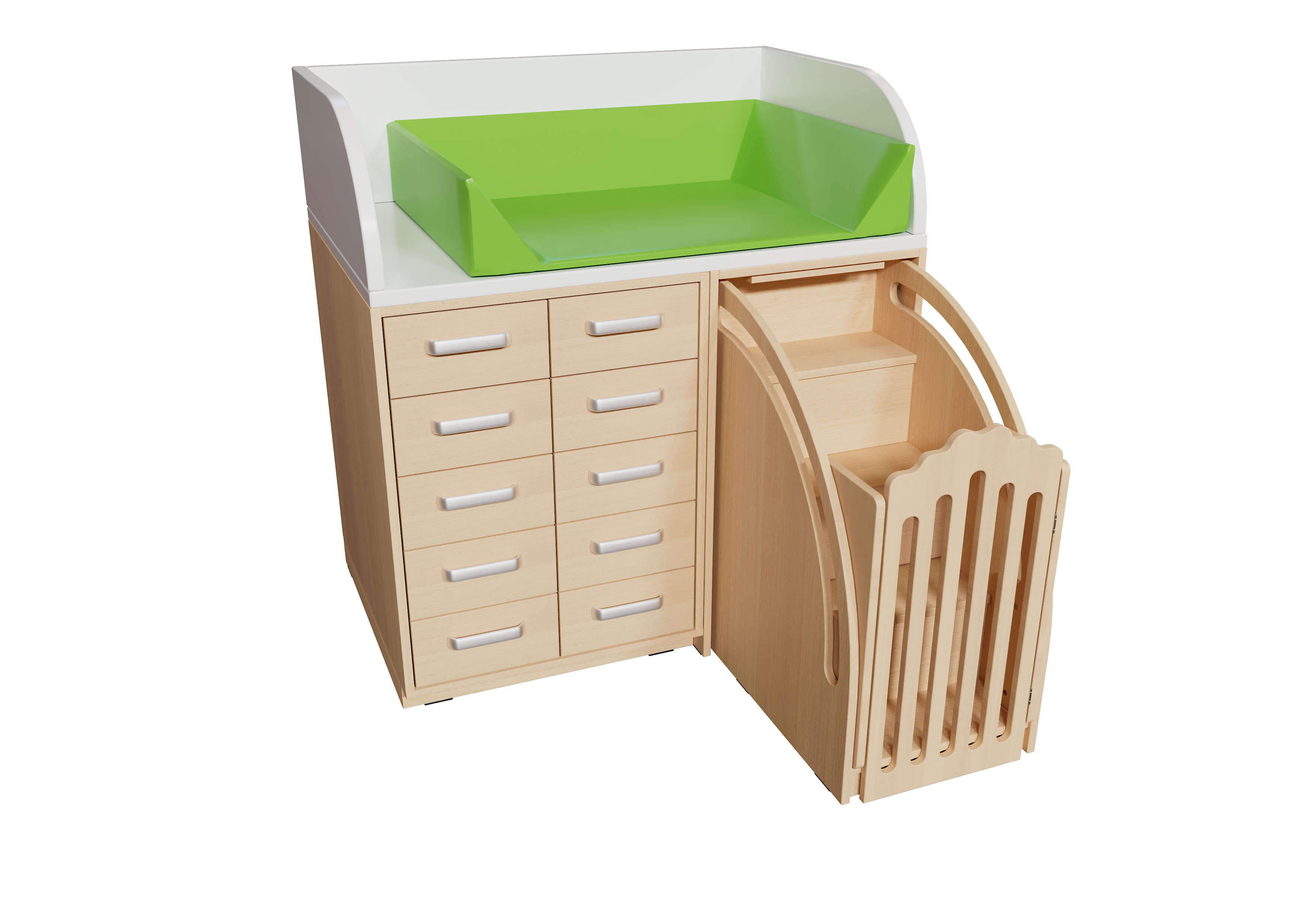 Wickelkommode mit ausziehbarer Treppe rechts