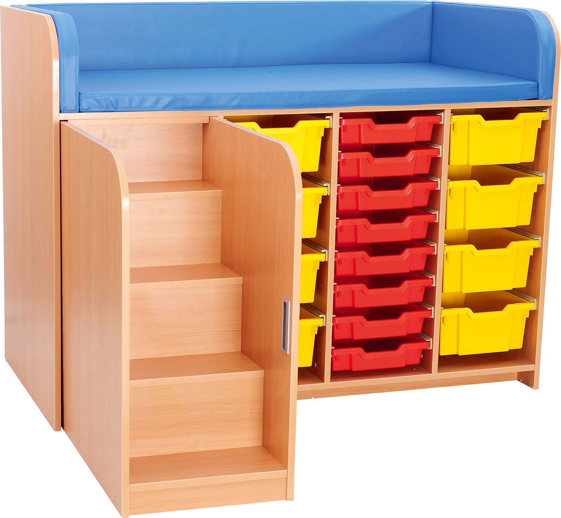 Große Wickelkommode mit Treppe inkl. Wickelauflage, Container optional, Treppe links o. rechts