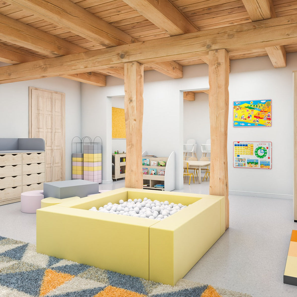 Piscine à balles - Square Pool - rouge/jaune 140x140x41, balles en option