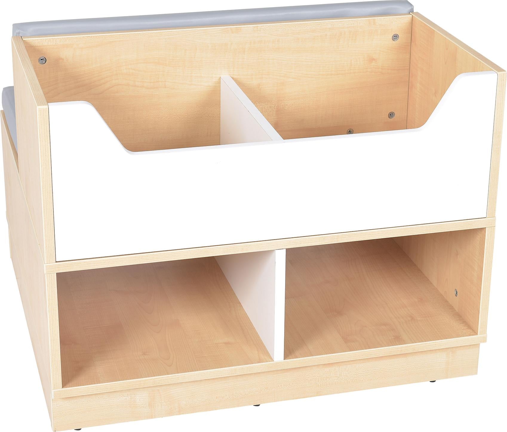 Bücherbank für Leseecke, idealer Sitz- und Stauraum. - Produkt wird im Kindergarten oder Schule genutzt.