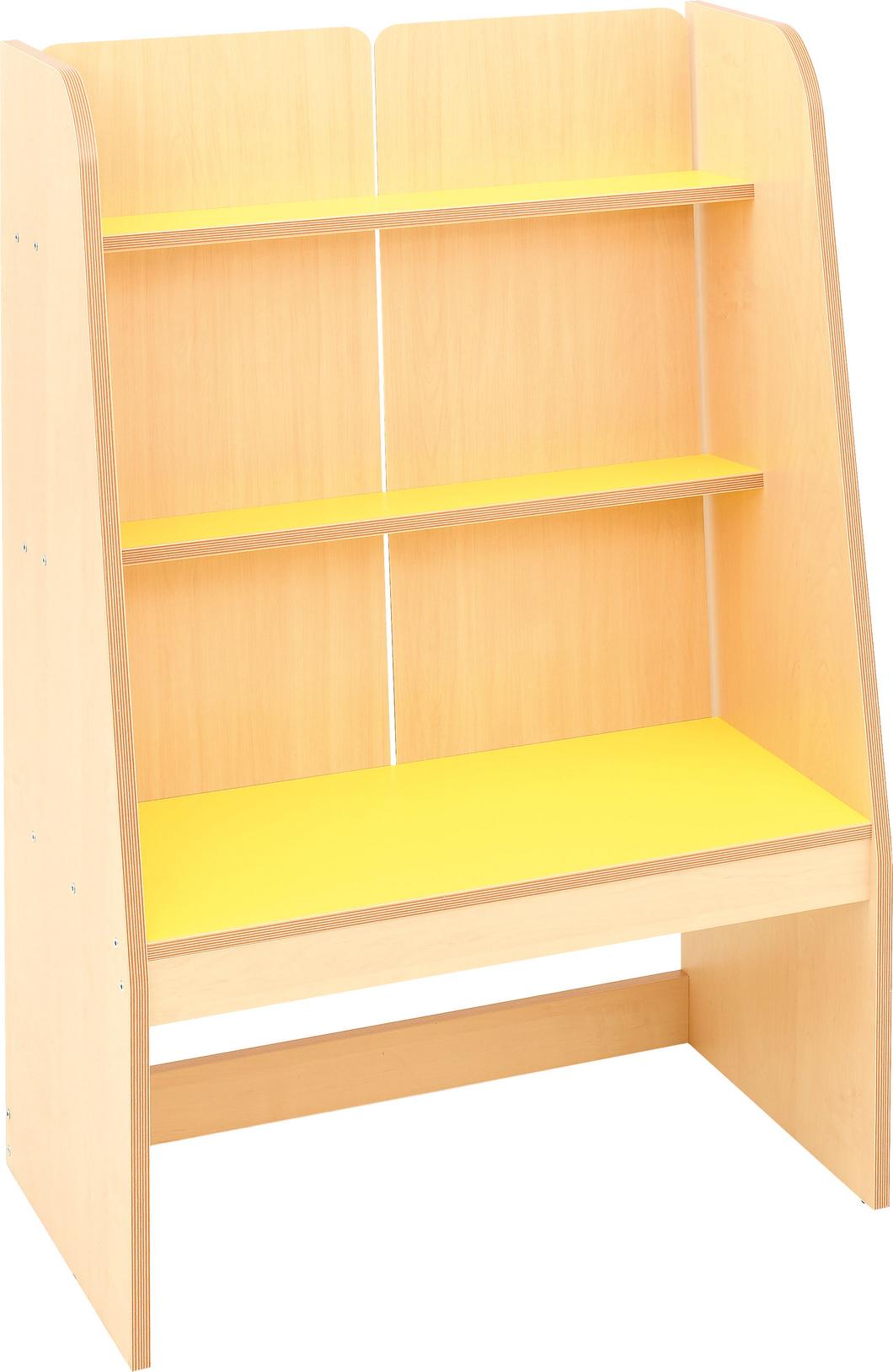 Flexi Bücherregal in Gelb, ideal für Leseecken. - Produkt wird im Kindergarten oder Schule genutzt.