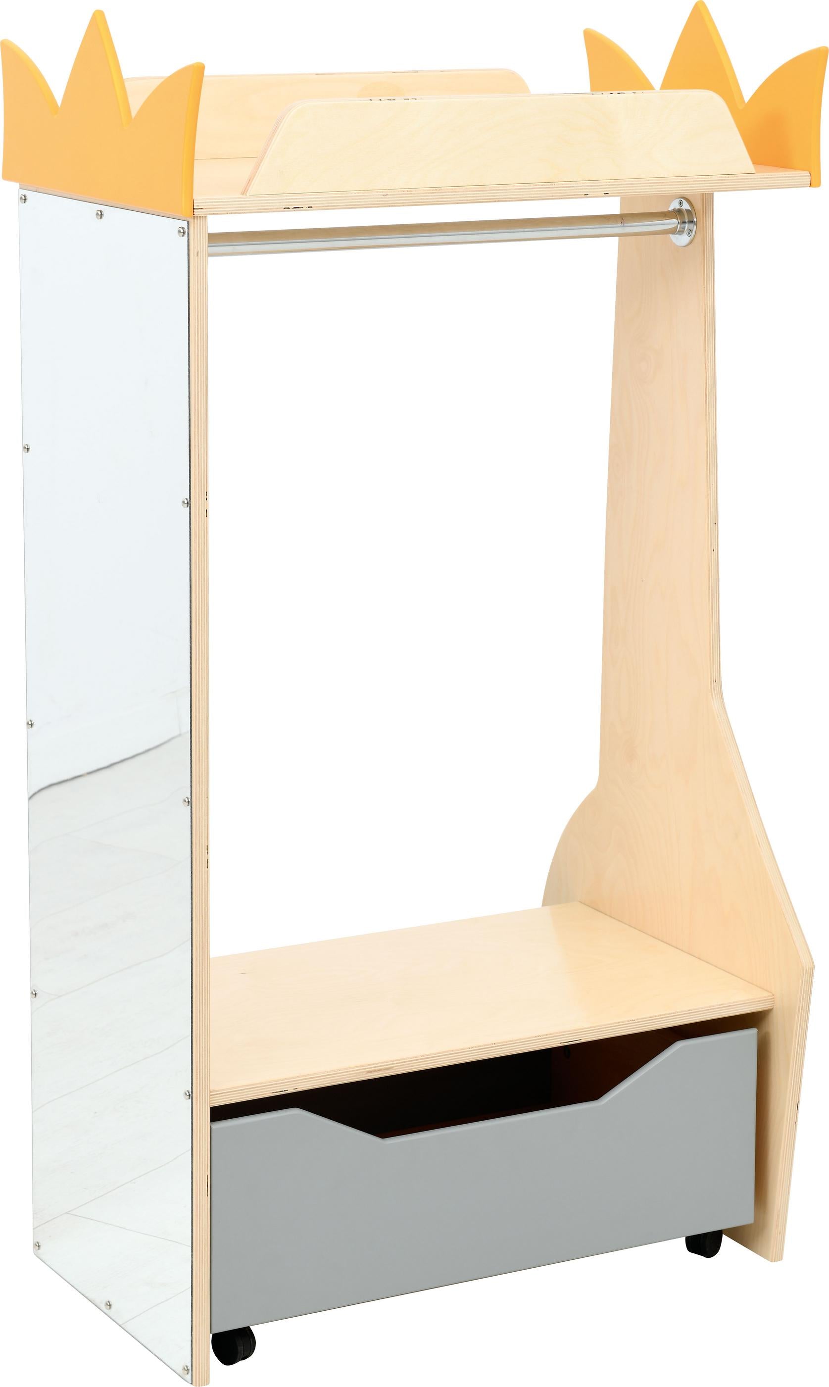 Kindergarten Garderobe mit großem Spiegel und grauem Rollcontainer