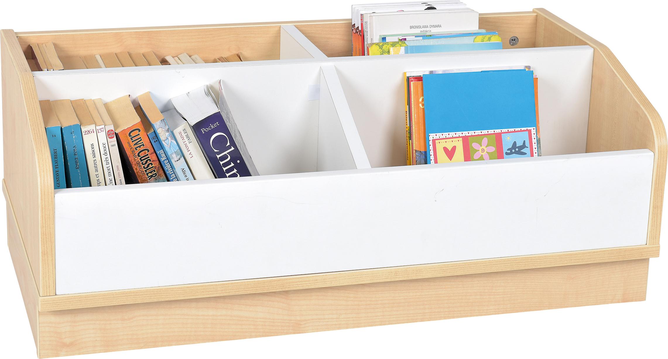 Rollcontainer für Bücher in einer gemütlichen Leseecke. - Produkt wird im Kindergarten oder Schule genutzt.