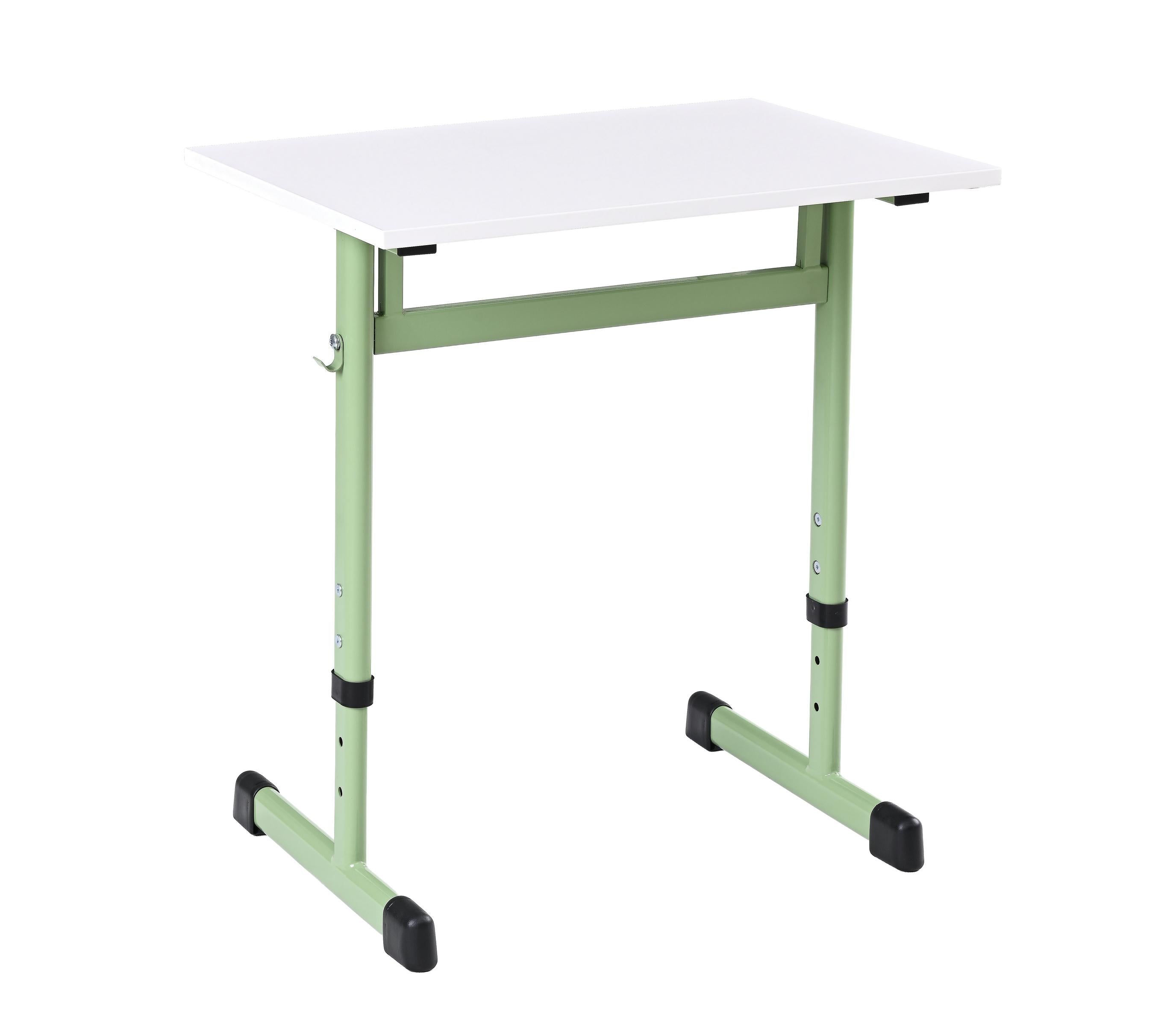 Einzeltisch höhenverstellbar in Grün mit weißer Tischplatte.