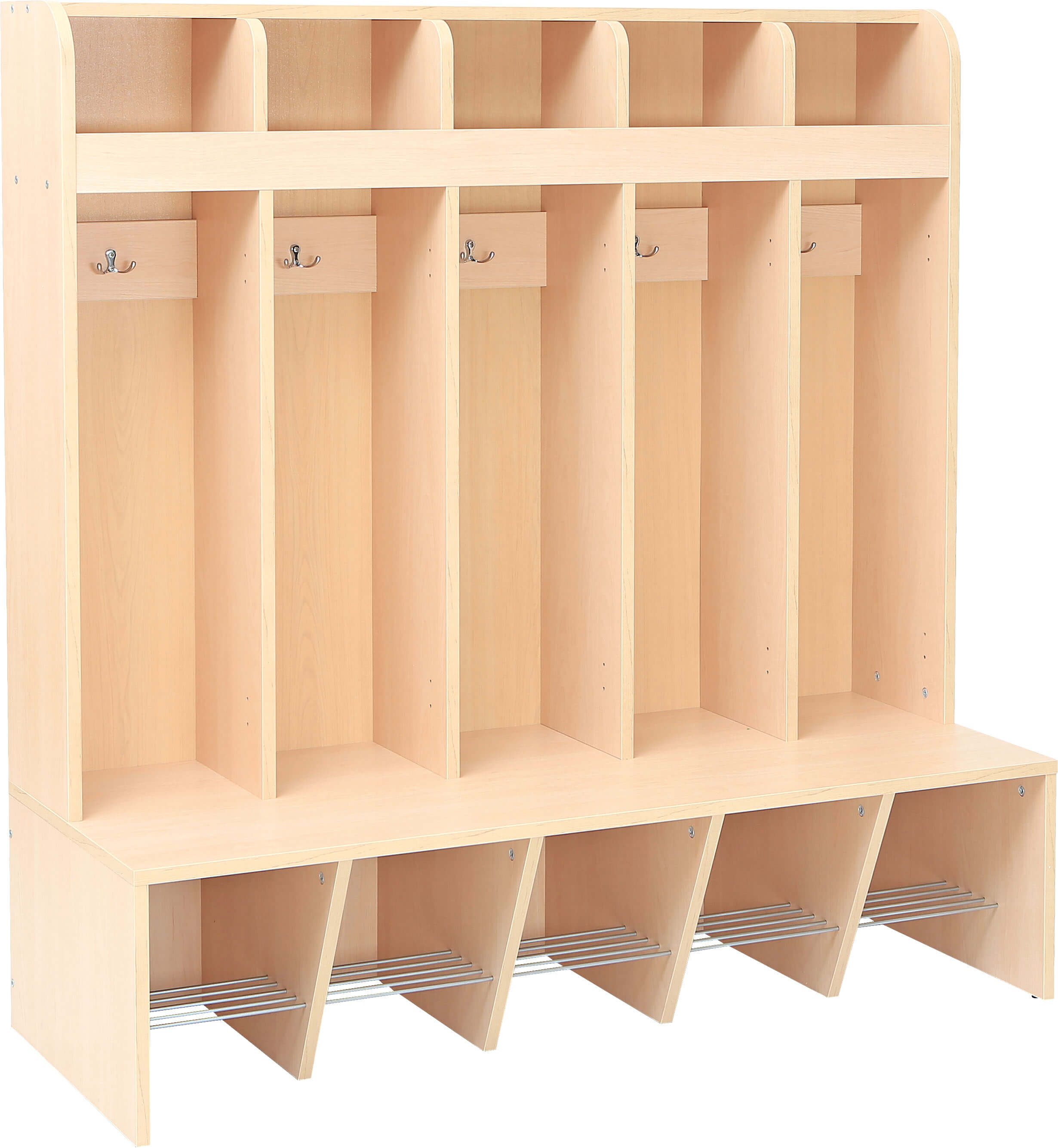 platzsparende Garderobe Mariposa mit Bank, Konfigurierbar - Versch. Farben Und Größen. Geeignet für Kita, Kindergarten und Schule.
