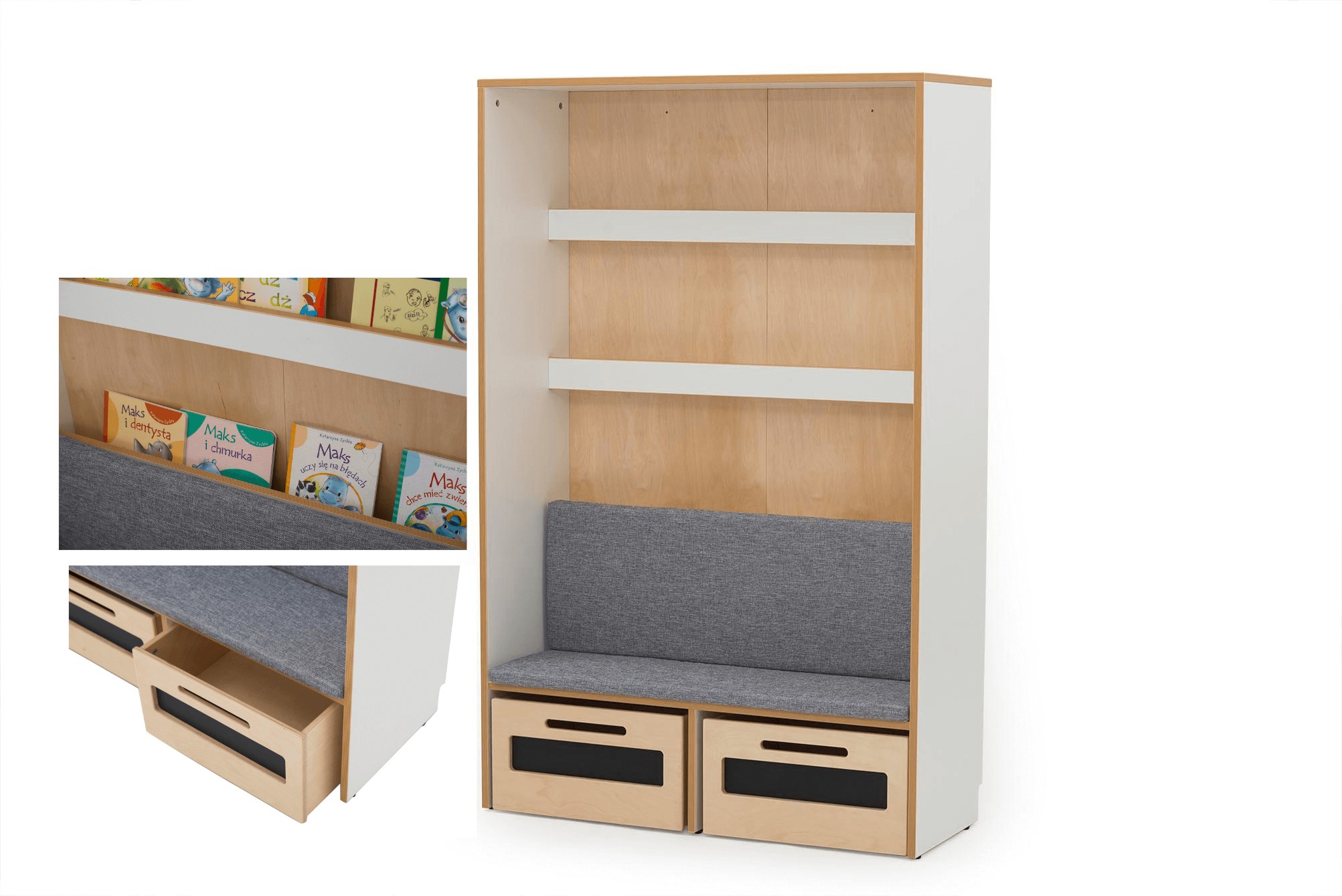 Leeshoek met grijze matras en laden - NEA-serie